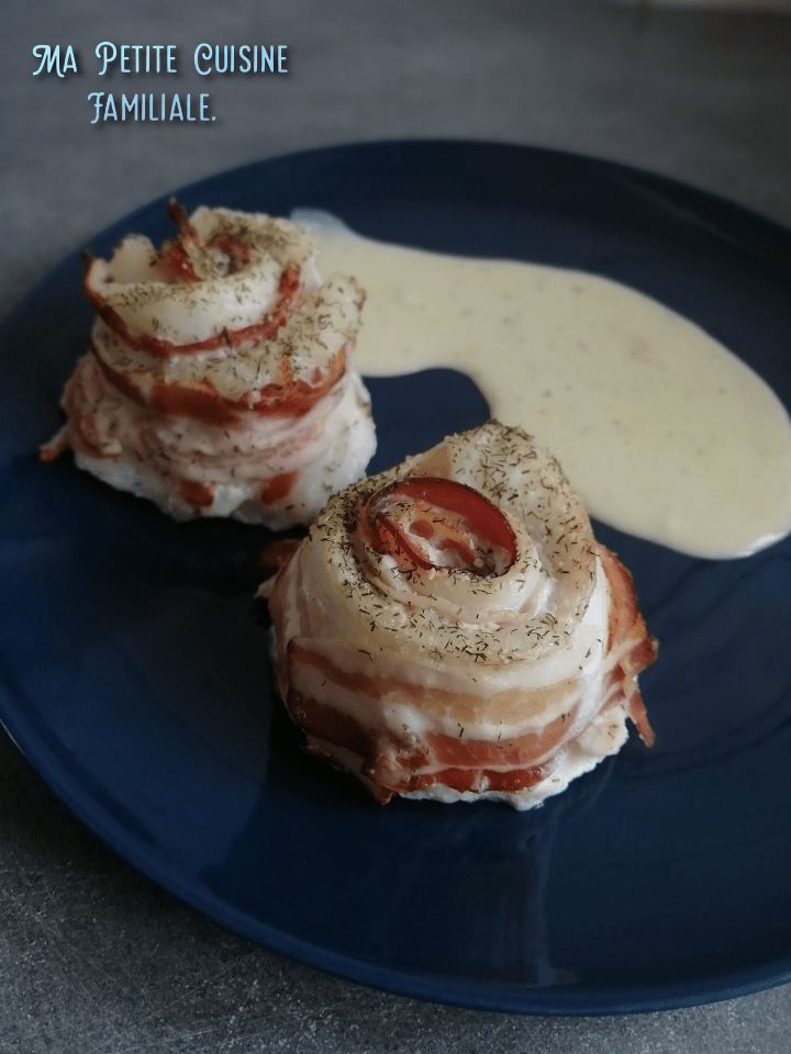 Roulés de cabillaud au lard et sa sauce&nbsp;safranée