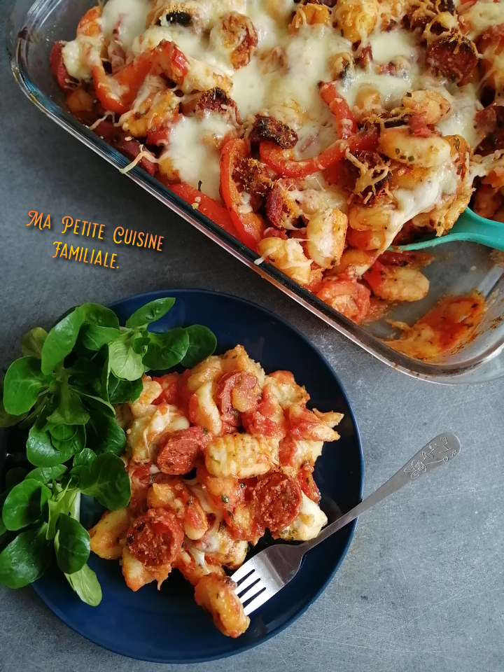Gratin de gnocchis au chorizo et&nbsp;poivrons